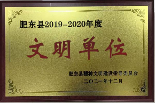 合肥東部新城文旅傳媒有限公司榮獲肥東縣2019-2020年度“文明單位”榮譽(yù)稱(chēng)號(hào)
